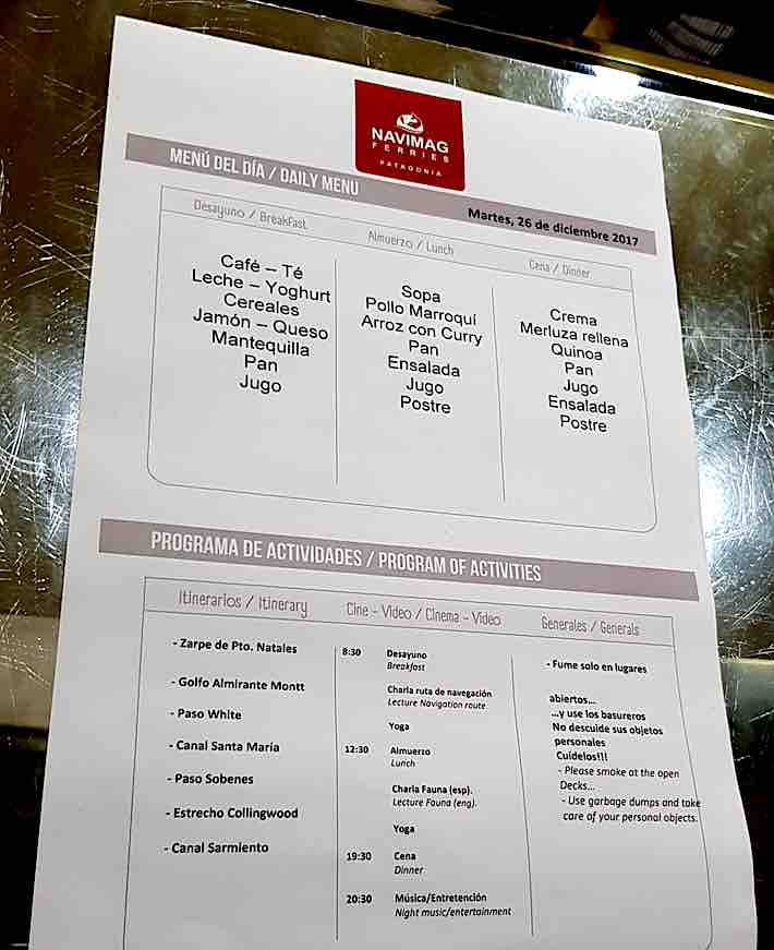 navimag menu and schedule